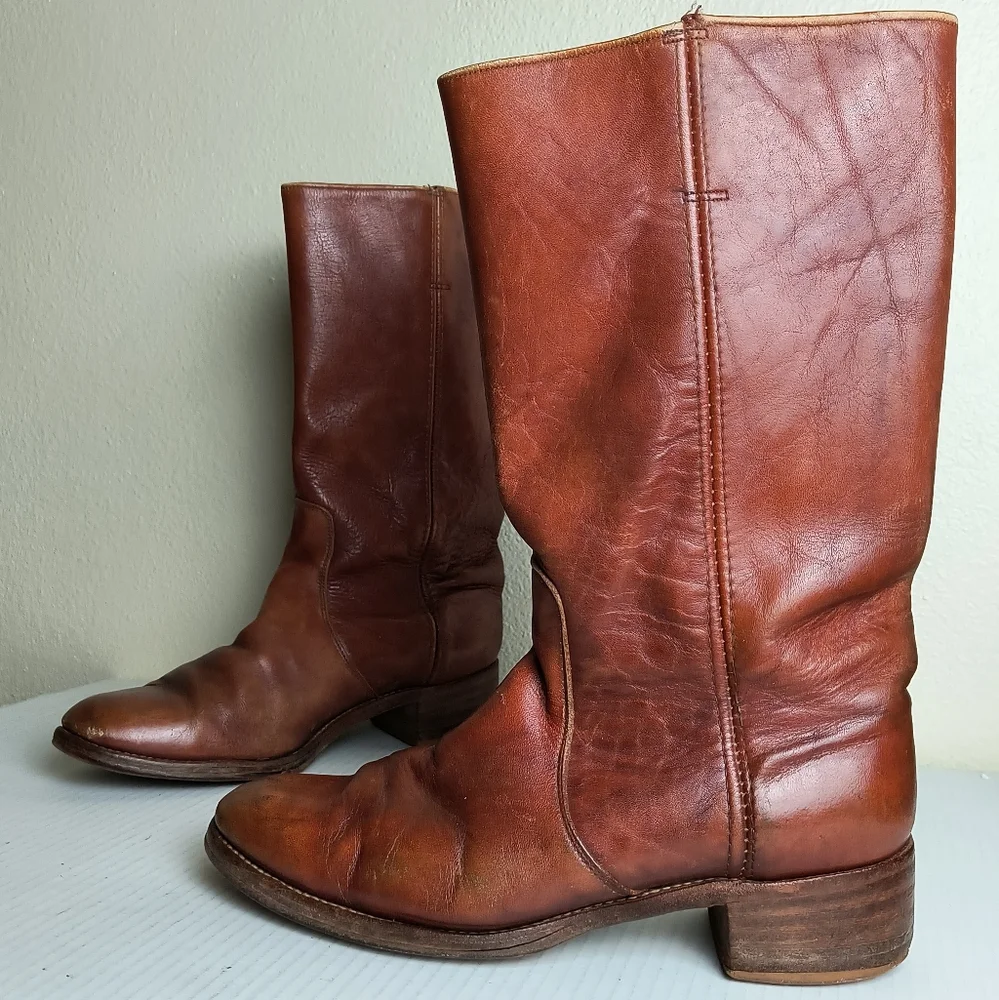 Frye VTG 1970 Men's Brown Leather Mid-Calf Boots Size 10D Vintage Made in USA